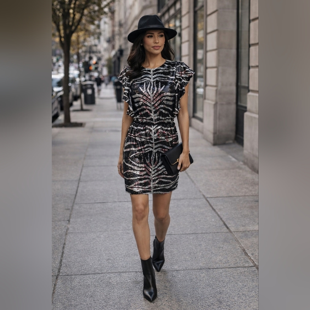 Dana Buchman Sequin Zebra Mini Dress S